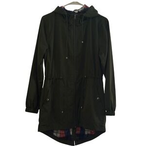 Time‎ and Tru Anorak Jacket Raincoat Hooded Drawstring Waist Flannel Small EUC